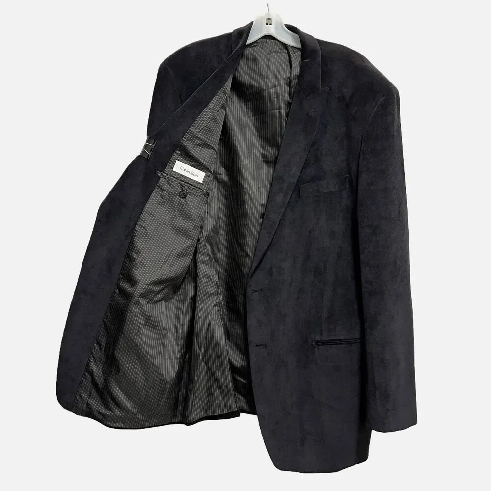 Calvin Klein Black Corduroy Blazer Jacket Peak Lapel Size 46L